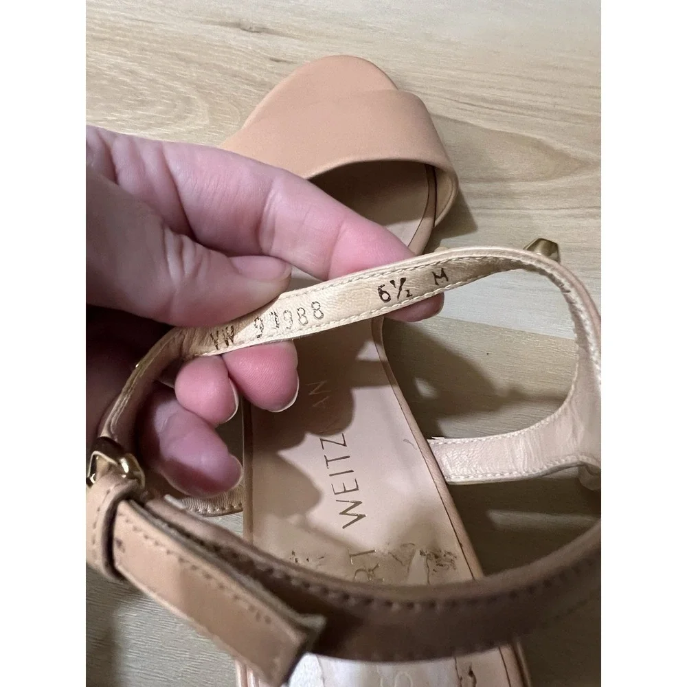 Stuart Weitzman Mygal Studded Italian Nappa‎ Leather Chunky Heeled Nude 6.5